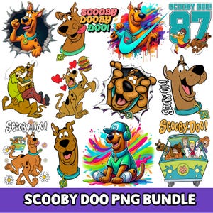 May include: A digital collection of Scooby-Doo character illustrations featuring various poses, the Mystery Machine van, Shaggy, and colorful graphic elements. The images include text such as Scooby Dooby Doo, Scooby-Doo, and the number 87.