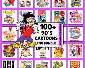 Nostalgic Cartoon PNG Bundle, Retro Characters, T-Shirt Design Clipart (Digital Download)