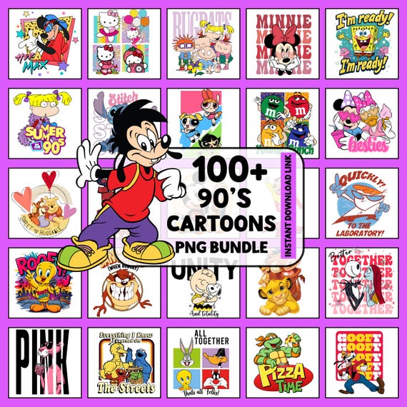Nostalgic Cartoon PNG Bundle, Retro Characters, T-Shirt Design Clipart (Digital Download)
