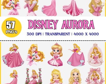 Prinsessan Aurora akvarell clipart • Högupplöst PNG-paket, Törnrosa prinsessan • Högupplöst PNG