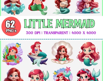 Ariel sjöjungfru akvarell PNG Clipart-paket PNG