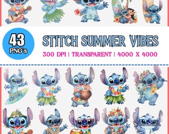 Stygn sommar PNG-paket, söta sommarstygn PNG, tropiska sommardesigner, strand PNG-paket, digital nedladdning, sublimeringsdesign