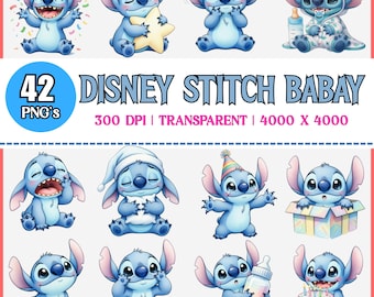 Stitch Baby PNG-paket, söt babystygn png, Stitch Baby Clipart, babyshower PNG, Disney-inspirerad PNG, sublimeringsdesign digital nedladdning