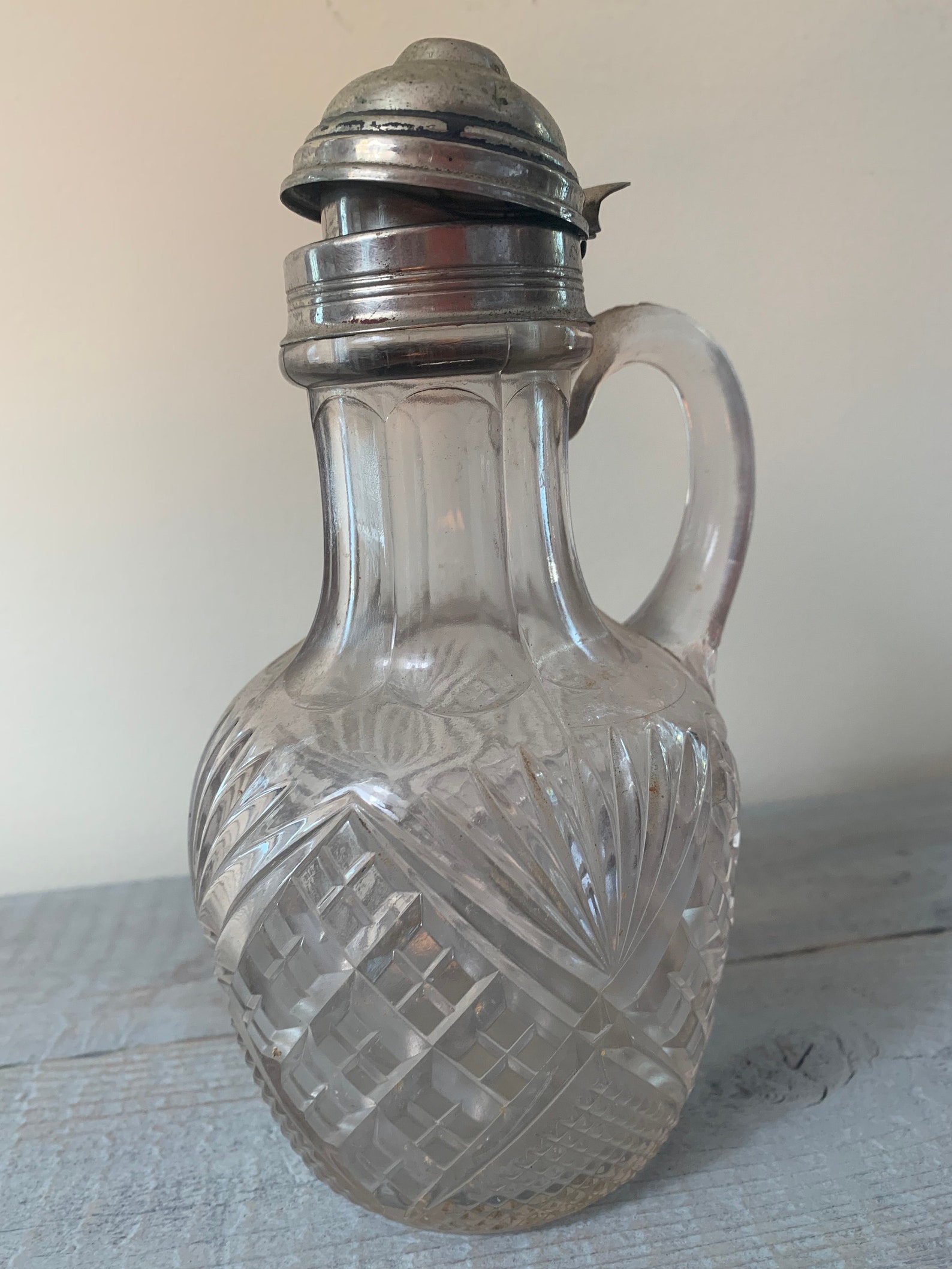 Vintage Glass Syrup Pitcher with Metal Lid Etsy