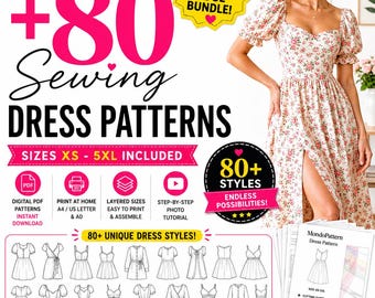 80+ Sewing Patterns Bundle PDF | Linen Dress Patterns | Dress Sewing Patterns | Cottagecore, Vintage Styles, Sewing for women