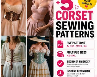 Paquete de más de 5 patrones de costura para corsés, patrones de corsés para mujer, corpiño con tirantes en PDF, plantilla de costura DIY, descarga instantánea.
