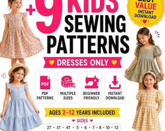 Kinder Schnittmuster Bundle, Baby Schnittmuster PDF, Mädchen Kleid Muster, Anfänger Nähprojekte, digitaler Download