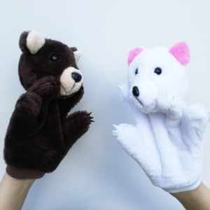 Benny, the bear and Polly, the polar bear - hand puppets