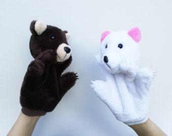 Benny, l'ours et Polly, l'ours polaire - marionnettes à gaine