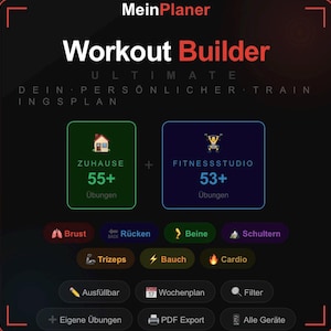Workout Builder Ultimate 2025 | 108 Übungen | Zuhause + Fitnessstudio | Digital Download