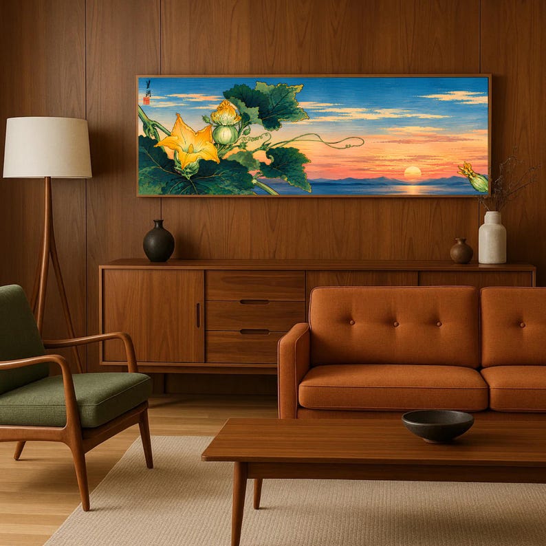 Japanese Tree Sunset Background Japanese Botanical Sunset Panoramic Canvas Wall Art - Etsy