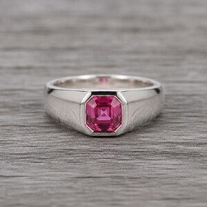 Pink Sapphire Cushion Cut Signet Ring, 925 Sterling Silver Statement Band
