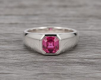 Pink Saphir Siegelring im Kissenschliff, 925 Sterling Silber Statement Band