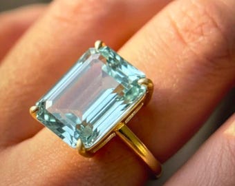 Ring mit smaragdgeschliffenem Aquamarin, Solitär-Verlobungsring aus Sterlingsilber