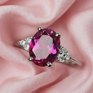 925 Sterling Silver Pink Sapphire Ring | Lab Created Pink Sapphire | Oval Engagement Ring | Statement Ring | Gift for Women,