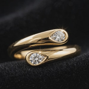 Gold Plated Open Wrap Ring | Minimalist Adjustable Statement Ring | Modern Teardrop CZ Ring | Gift for Her | Everyday Fashion Jewelry,