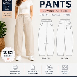 Barrel Fit Pants PDF Sewing Pattern, Modern Relaxed Trousers, Streetwear Style (Digital Download)