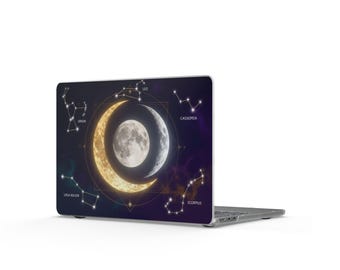Etui na MacBooka z motywem faz księżyca i konstelacji | Matowa osłona na laptopa