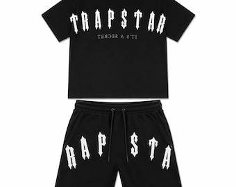 Black White Shorts Set, Chenille Logo Streetwear, Casual Athletic Matching Outfit, Unisex Fashion