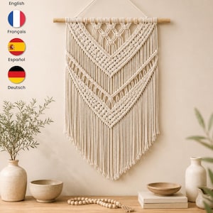 Macrame Wall Hanging PDF Pattern | 50 x 85 cm Boho Wall Decor Tutorial | English Français Español Deutsch