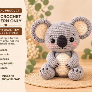 Crochet Koala Pattern PDF, Sitting Amigurumi Toy, Australian Animal Tutorial