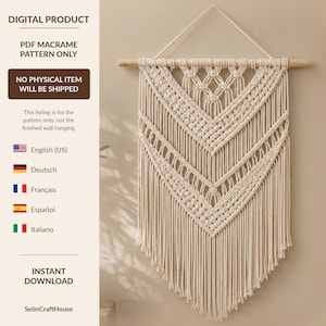 Macrame Wall Hanging Pattern PDF, Boho Chevron Wall Decor, DIY Knot Tutorial