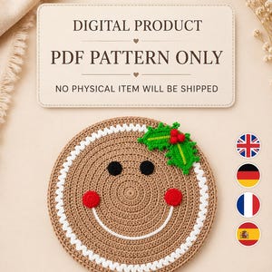 Virkmönster för pepparkaksunderlägg i PDF-format, handledning för julmuggmatta (digital nedladdning)