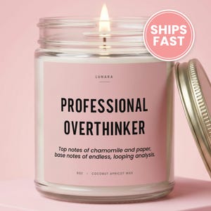 Professional Overthinker Candle, Funny Anxiety Gift, Sarcastic Care Package Candle, Stocking Stuffer Candle, Quirky Candle Gift
