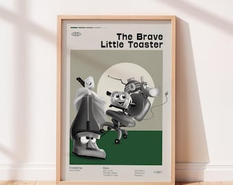 Póster de la película The Brave Little Toaster de 1987, póster de programa de televisión vintage, arte minimalista, póster retro, póster vintage.