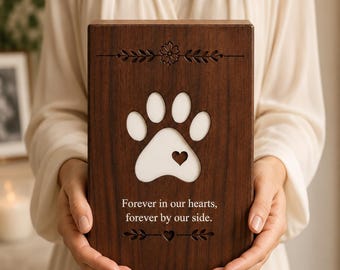 Personalized Wooden Pet Urn, Custom Paw Print Ashes Box, Dog or Cat Memorial Keepsake, Sympathy Gift for Pet Owner