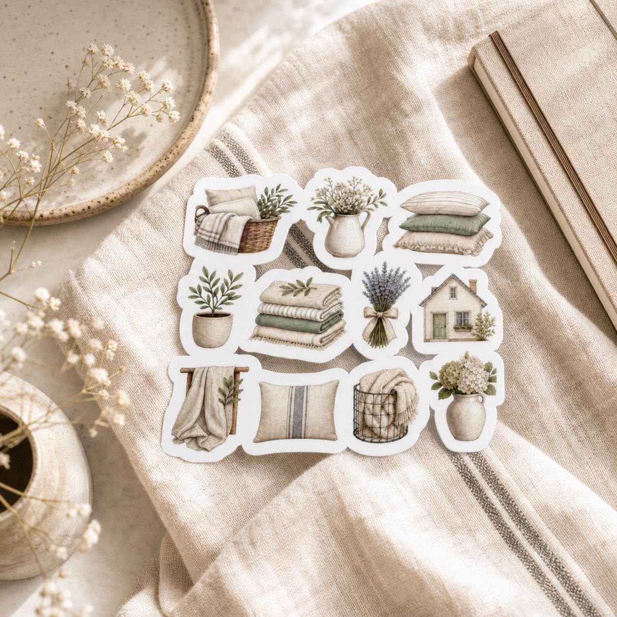 Washed-Linen Home Icon Set sticker sheet