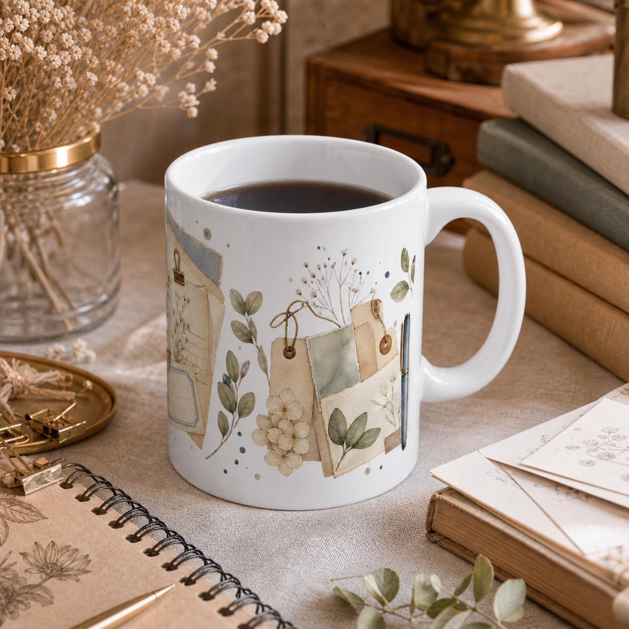 Soft Washed-Linen Desk Motif mug