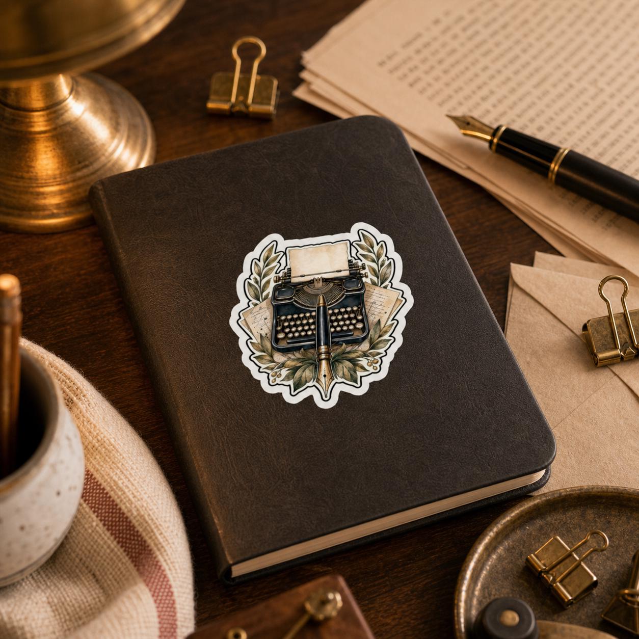 Typewriter and Pen Emblem sticker
