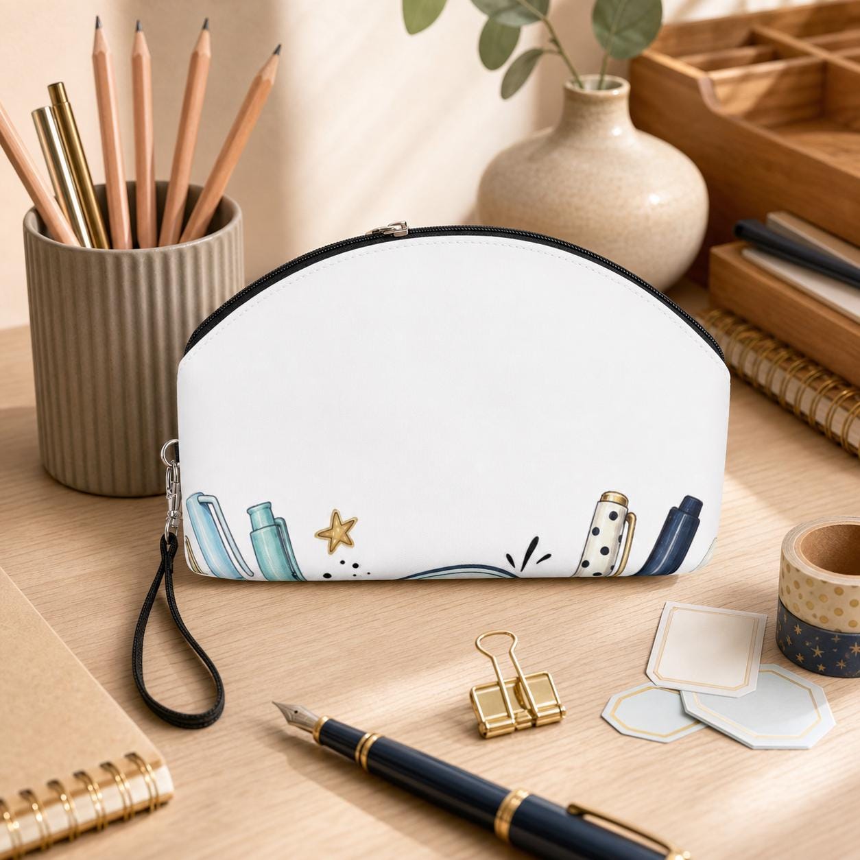 Pen Case Label and Icons Zipper Pouch
