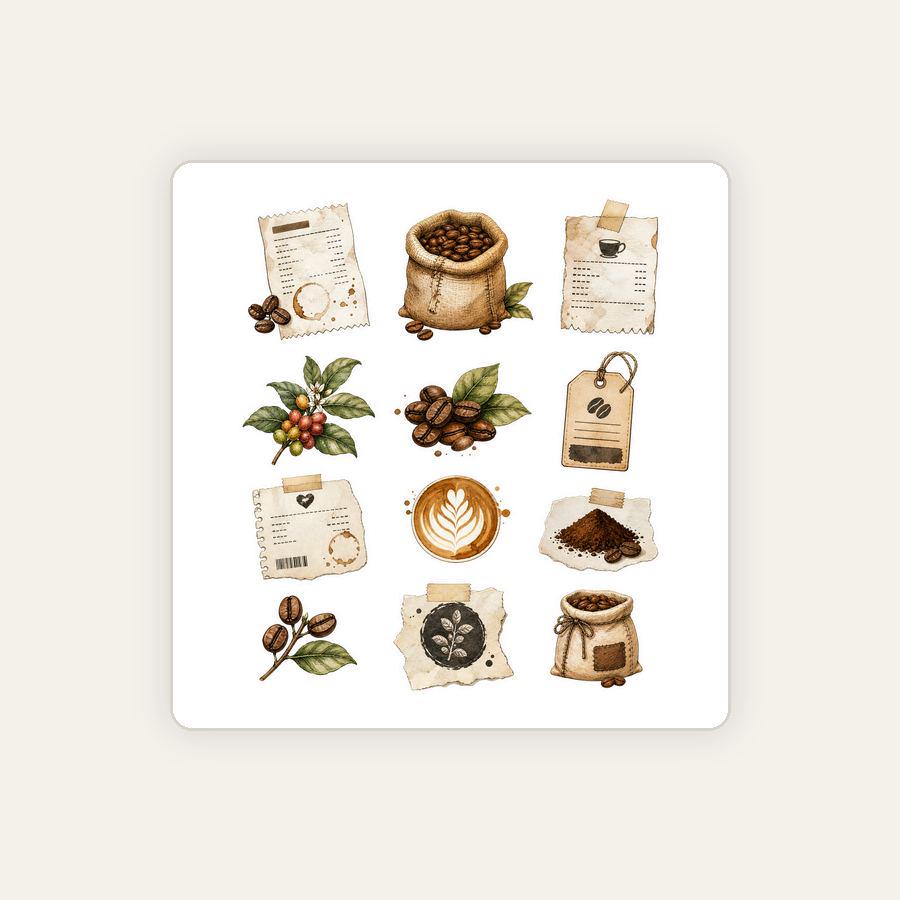 Cafe Receipt and Coffee Label Sticker Sheet