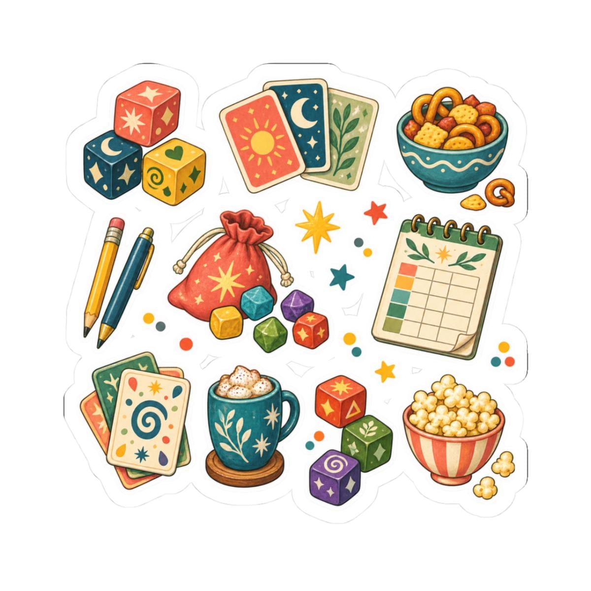 Whimsical Game Night sticker sheet