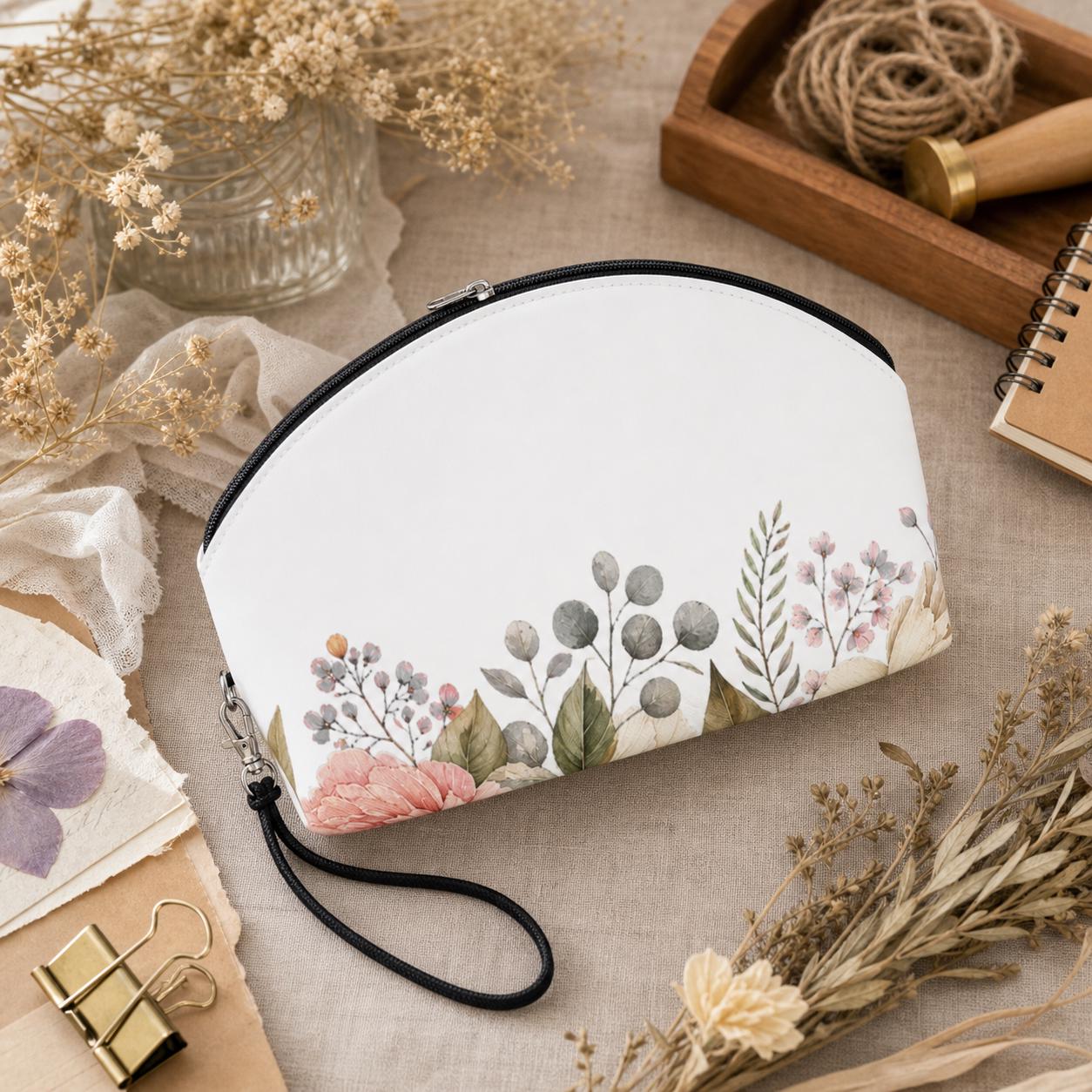 Soft Patina Floral Label Zipper Pouch