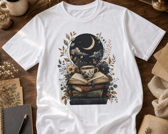 T-Shirt mit kontrastreichem, bücherhaftem Grafikmotiv