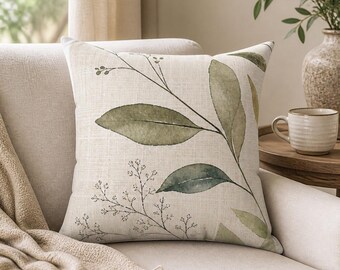 Dekokissen in Leinenoptik mit botanischem Flair und Polyesterfüllung