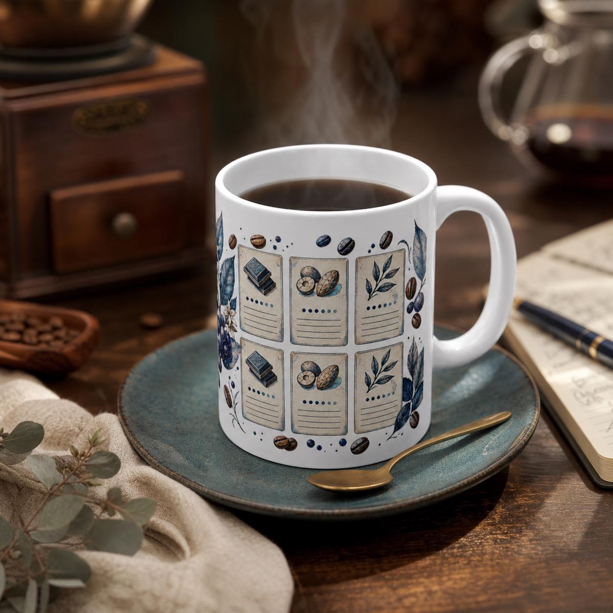 Patina-Blue Coffee Tasting Notes Grid mug