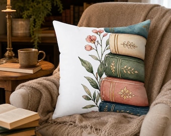 Dekokissen mit Bücherstapel-Motiv