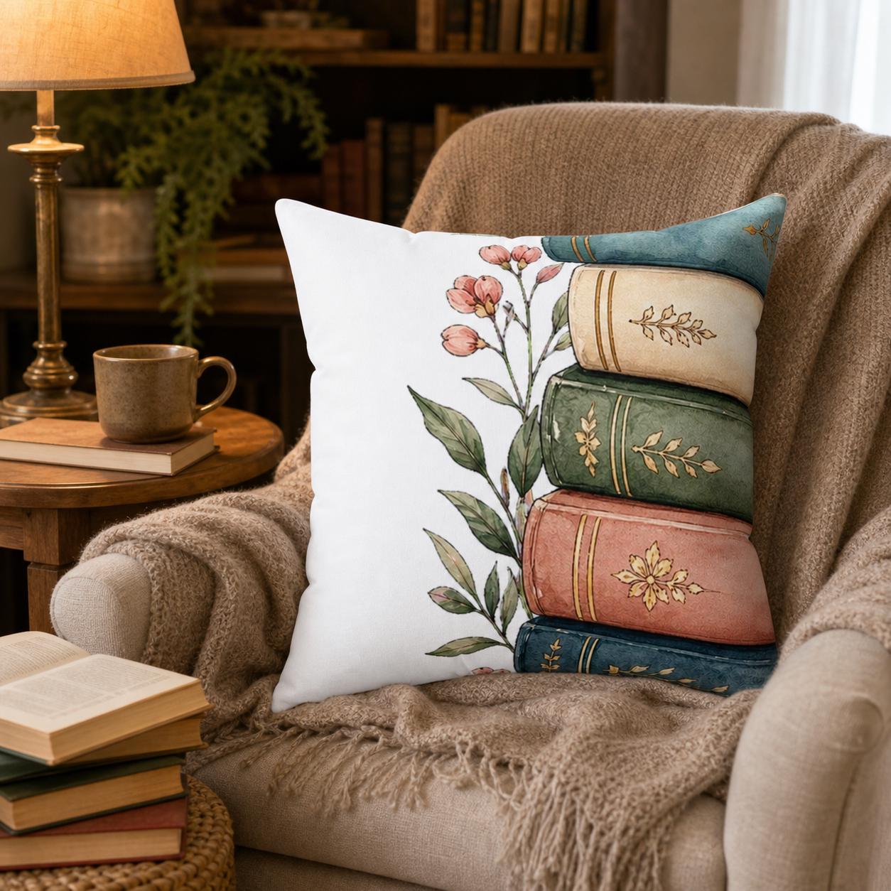 Soft Book Stack Motif Throw Pillow