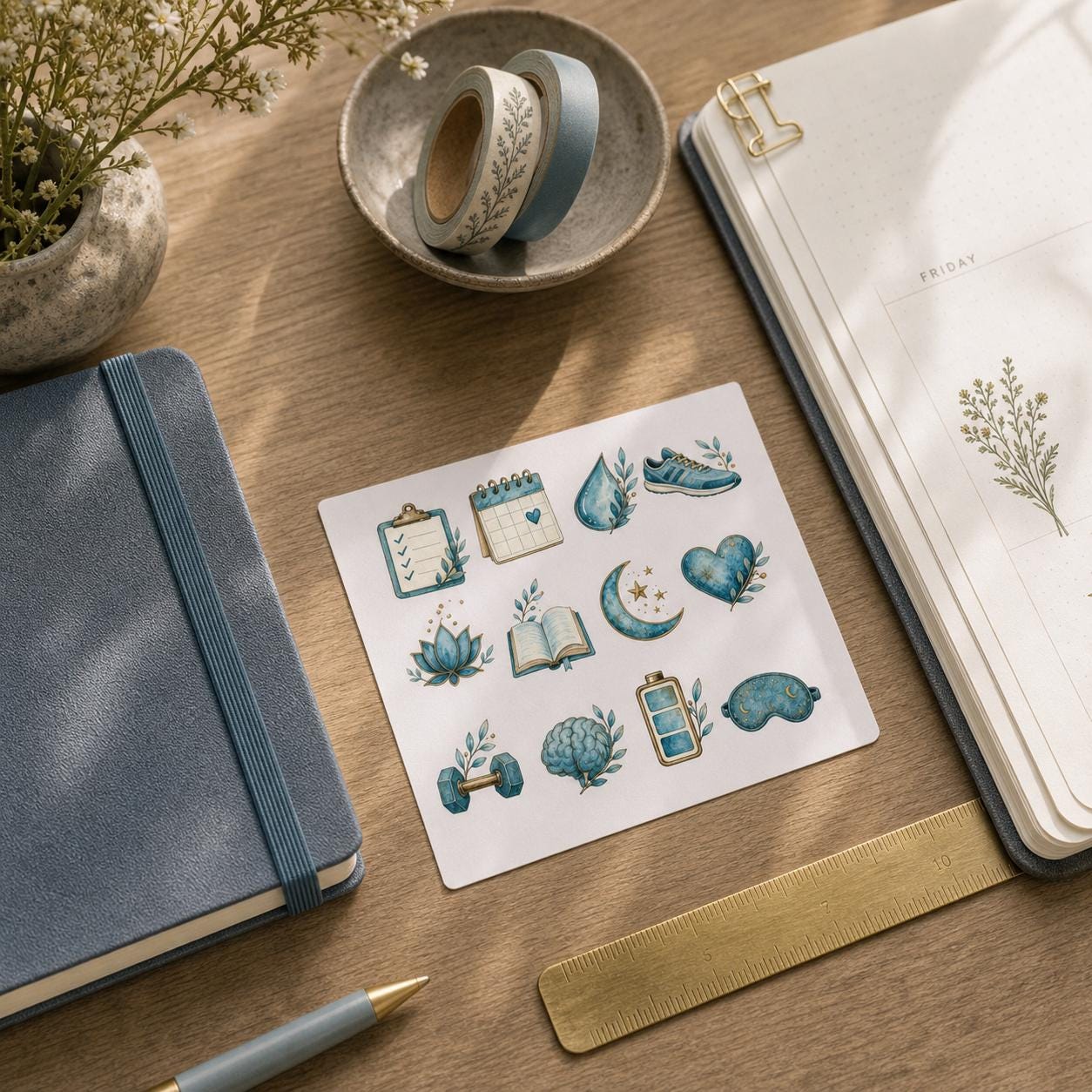 Patina-Blue Planner Mini Icons Sticker Sheet