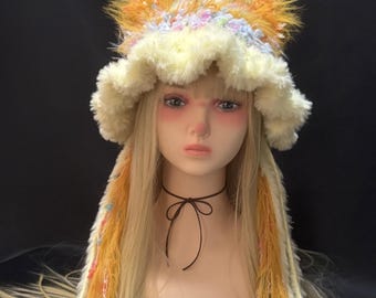 Orange Fluffy Cat Ear Hat, Kawaii Faux Fur Winter Gift for Cat Lovers