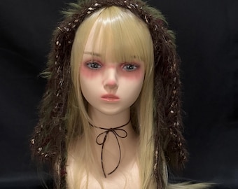 Dark Forest Fluffy Knit Triangle Head Scarf Grunge Fairy Tie Headband