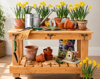 DIY Rolling Potting Bench Woodworking Plans | Outdoor Garden Table PDF Download