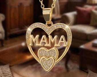 Collar Mama Oro , Regalo Dia de la Madre Personalizado, Gargantilla Corazon Joyeria para Mama, Regalo Cumpleaños Madre, Regalo Ella