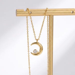 Collar Luna Acero Inoxidable, Gargantilla Minimalista Celestial, Collar Cadena Fina, Regalo Cumpleaños Mujer, Joyería Amiga Novia