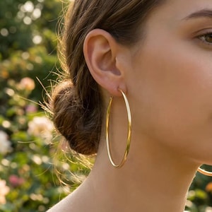 Pendientes de Aro Grandes de Oro  Joyería Minimalista Aros Dorados Grandes y Ligeros Pendientes Oro Elegantes Regalo para Ella Madre