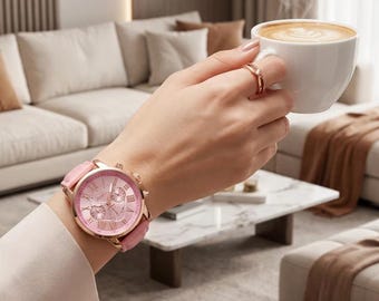 Women's Rose Gold Analog Watch with Leather Strap, Elegant Fashionable Gift for Her, Valentine's Day, Birthday